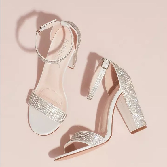 NWT DB Studio David’s Bridal Crystal Block Heel Sandals Size 7.5 Wedding Bridal - Picture 1 of 10